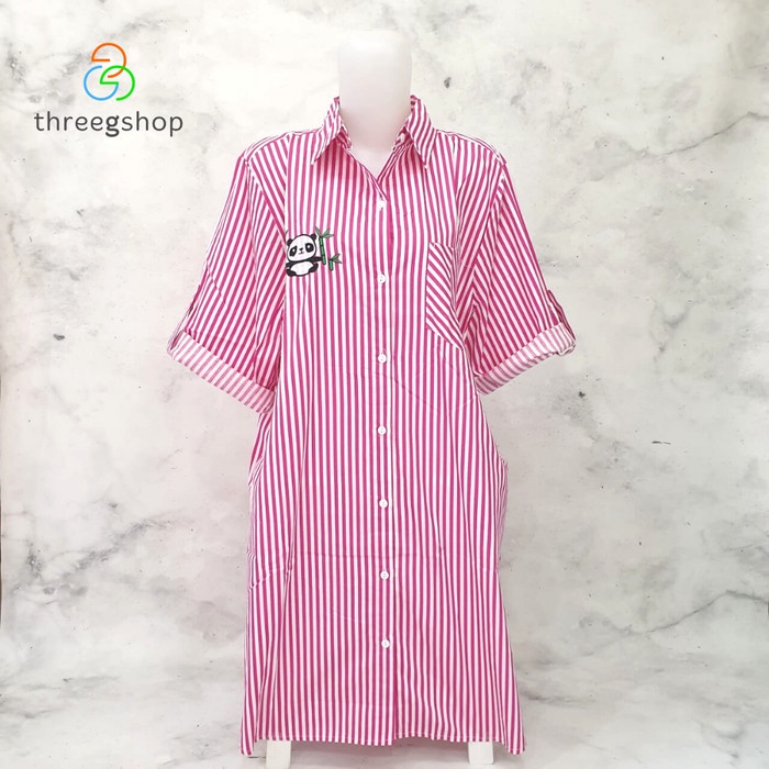 Atasan Wanita Katun Salur Jumbo Wanita Tangan 7/8 Bordir Bumil 685 Pink Margenta L LD 110 cm S9R8 Tu