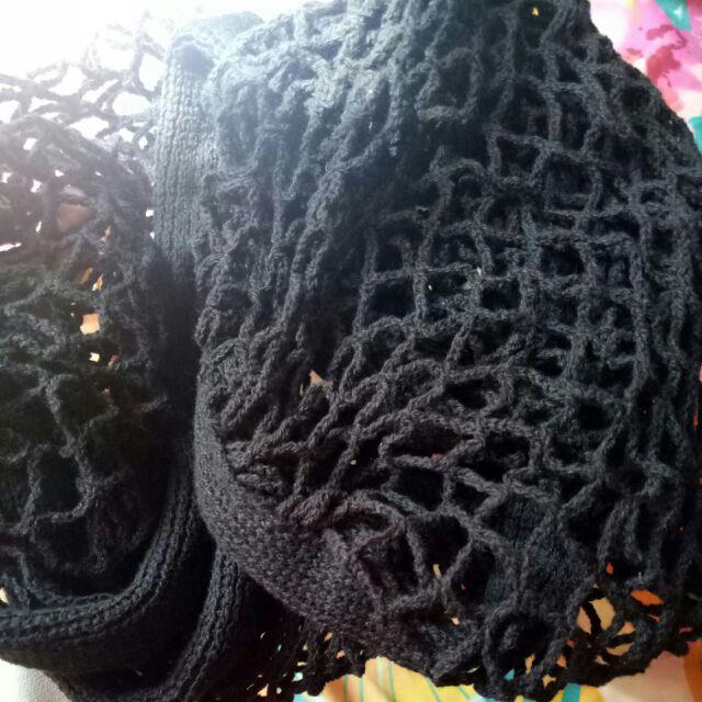 Reusable Mesh Market Bag Long Handled - Black