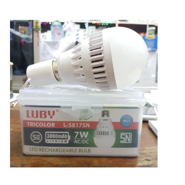 Lampu LED Luby Tricolor 7W L-5817S AC/DC Lithium Putih Kuning