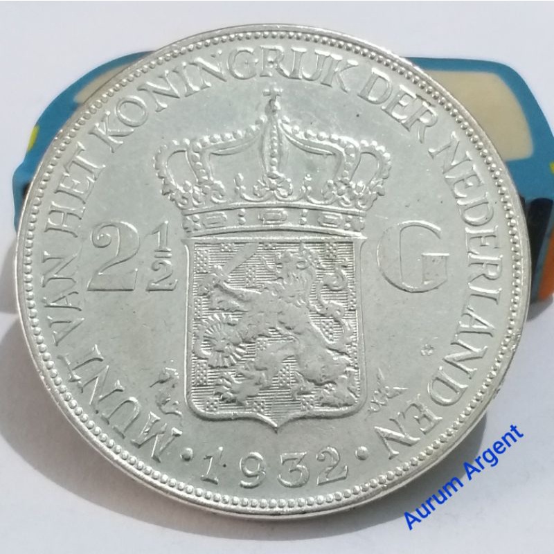 SWILH2.5G-52.. 1 PC KOIN PERAK KUNO ASLI 2.5 GULDEN WILHELMINA TH 1932. -- SILVER COIN --