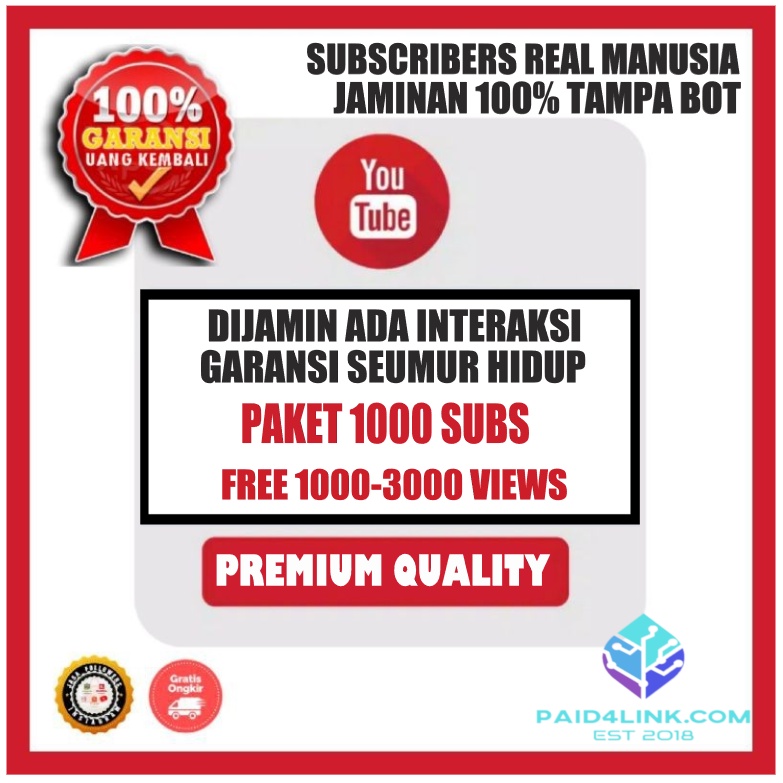 Paket 1000 Subscriber Youtube Garansi 100% Manusia. Gratis View & Like.