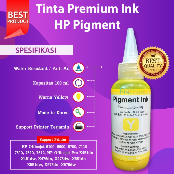 Tinta Premium Ink Pigment Yellow 100ml Cartridge 932 932XL 970 970XL