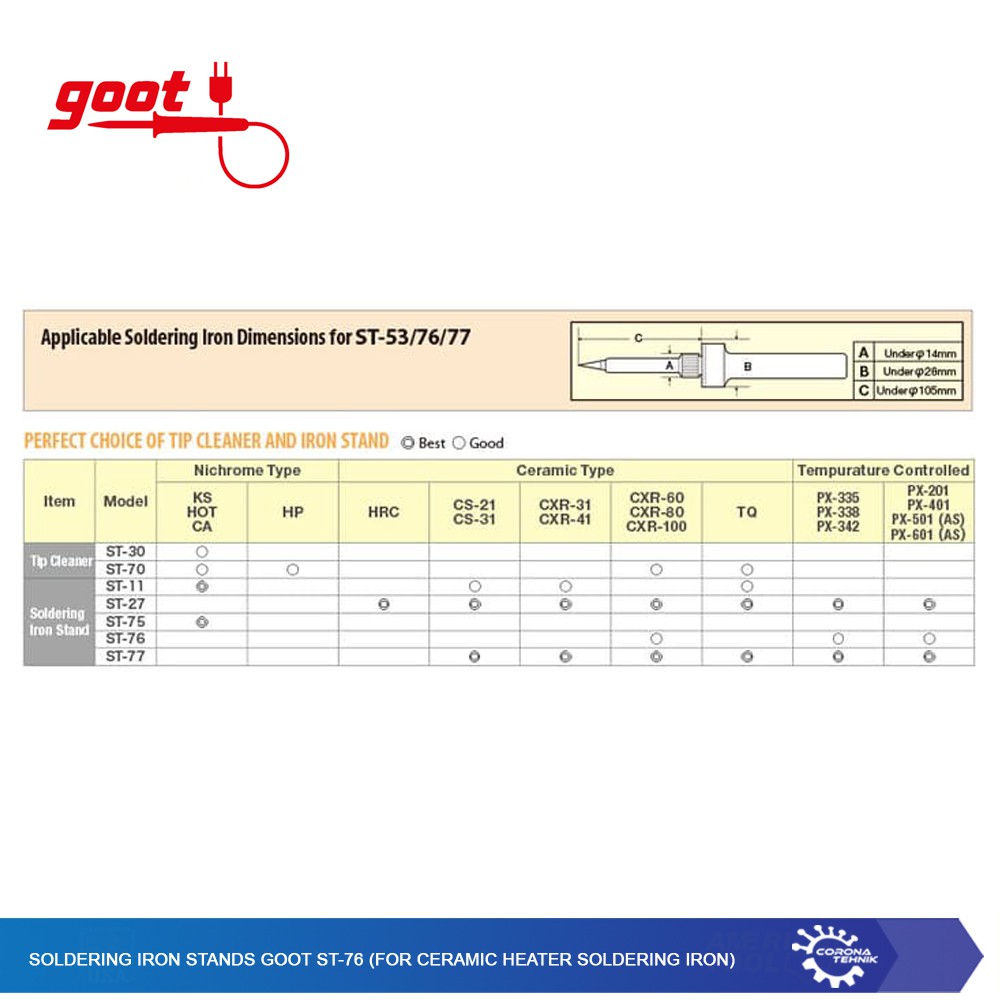 Soldering Iron Stands Goot ST-76 (for Ceramic Heater Soldering Iron)