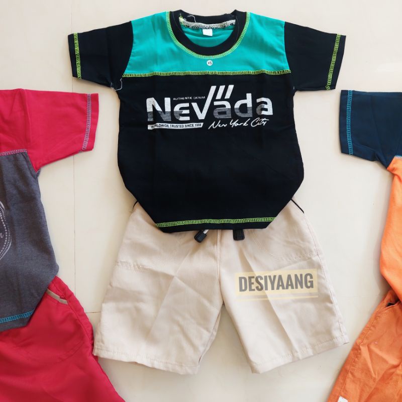 Setelan Anak Laki Laki Size M Usia 4-6 tahun Kaos kombinasi dan Celana pendek chino