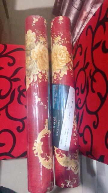 Wallpaper Dinding Klasik Bunga Shabby Mewah Gold Pink Merah Cream Ornament