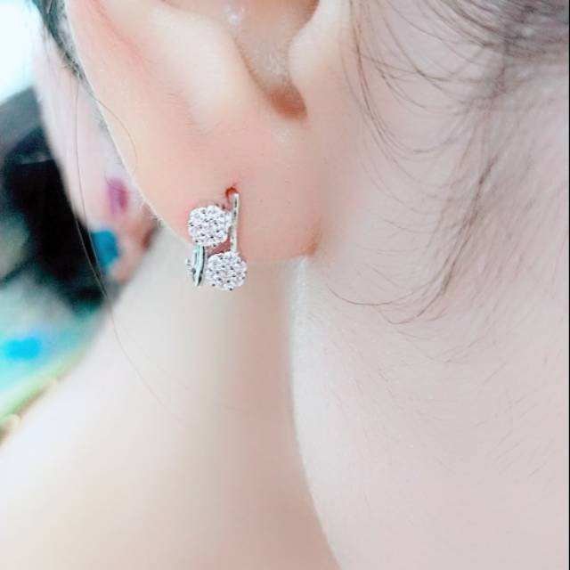 ANTING JEPIT KEMBANG MATA BERLIAN PUTIH PERAK ASLI 925/SILVER  LAPISAN EMAS  PUTIH MURNI.