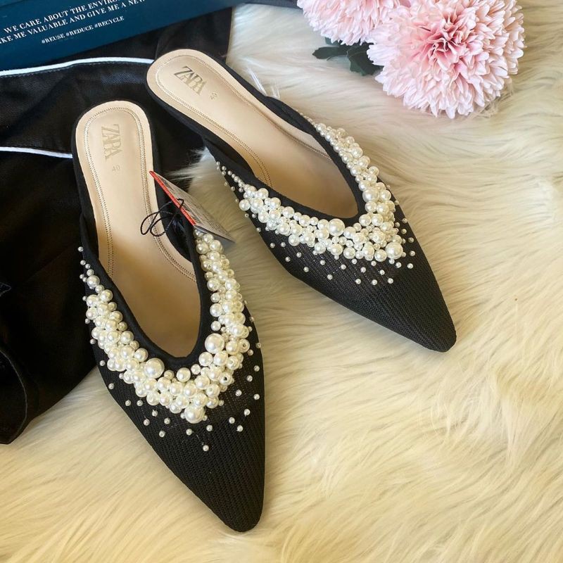 [Free Box] Sepatu Sandal Wanita Hitam Mutiara Original Import Zara 296 Noni_Collection
