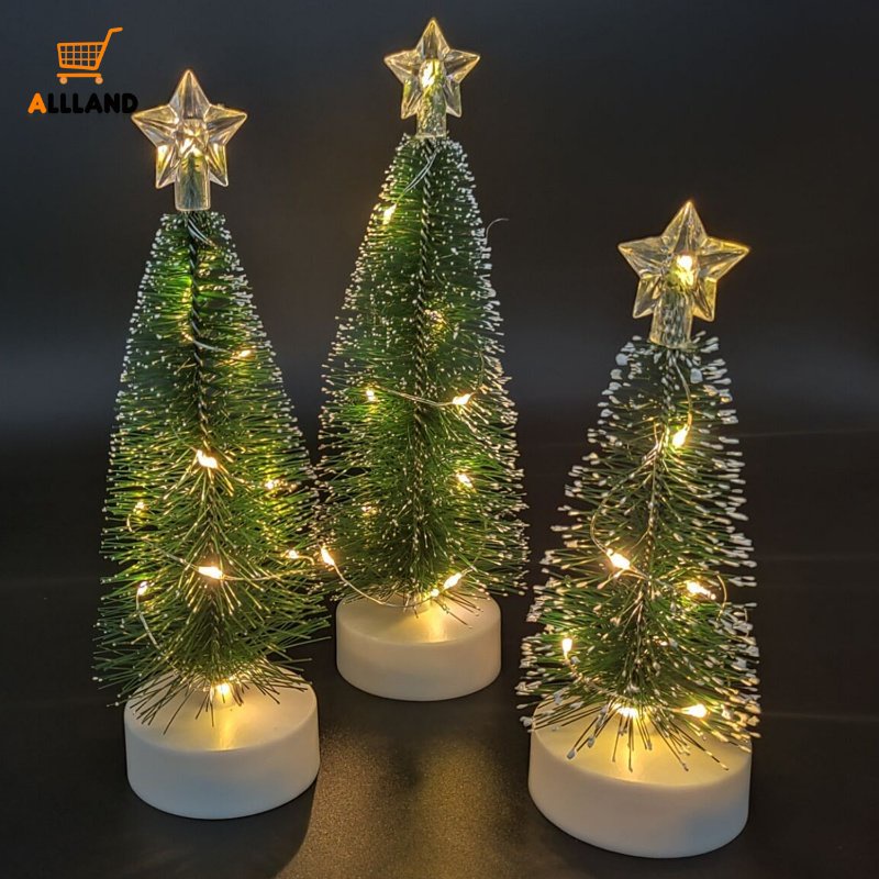 3pcs / Set Pohon Natal Mini Buatan Dengan Lampu Luminous Untuk Dekorasi Pesta