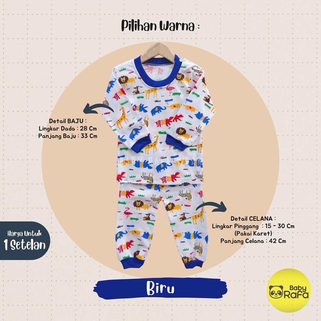 Setelan Piyama Baju Bayi Panjang 3 - 18 Bulan merk VIORI motif ANIMAL SAFARI, Bahan Double Knitted