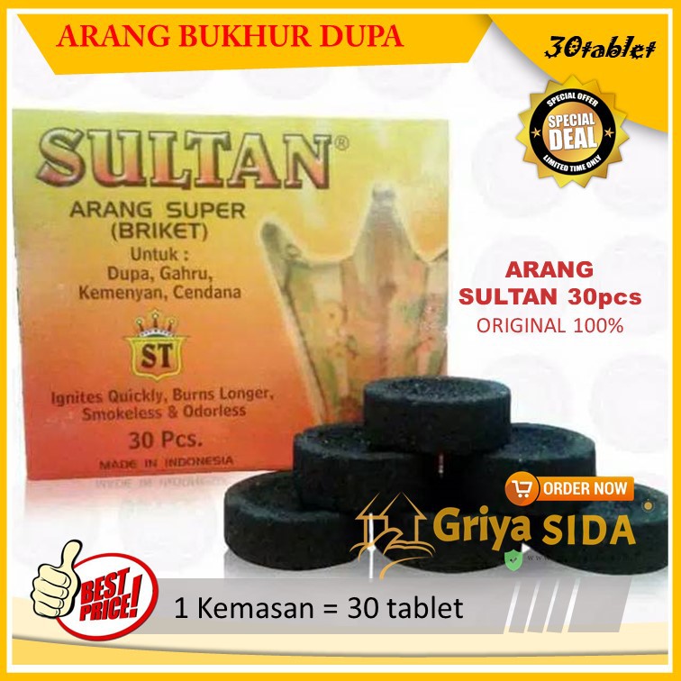 Arang super Sultan original (briket) isi 30pcs arang dupa shisa harga grosir