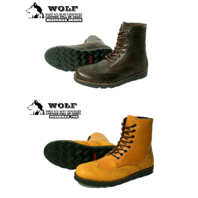 (BERGARANSI TERMURAH)  SEPATU BOOT KULIT WOLF ORIGINAL