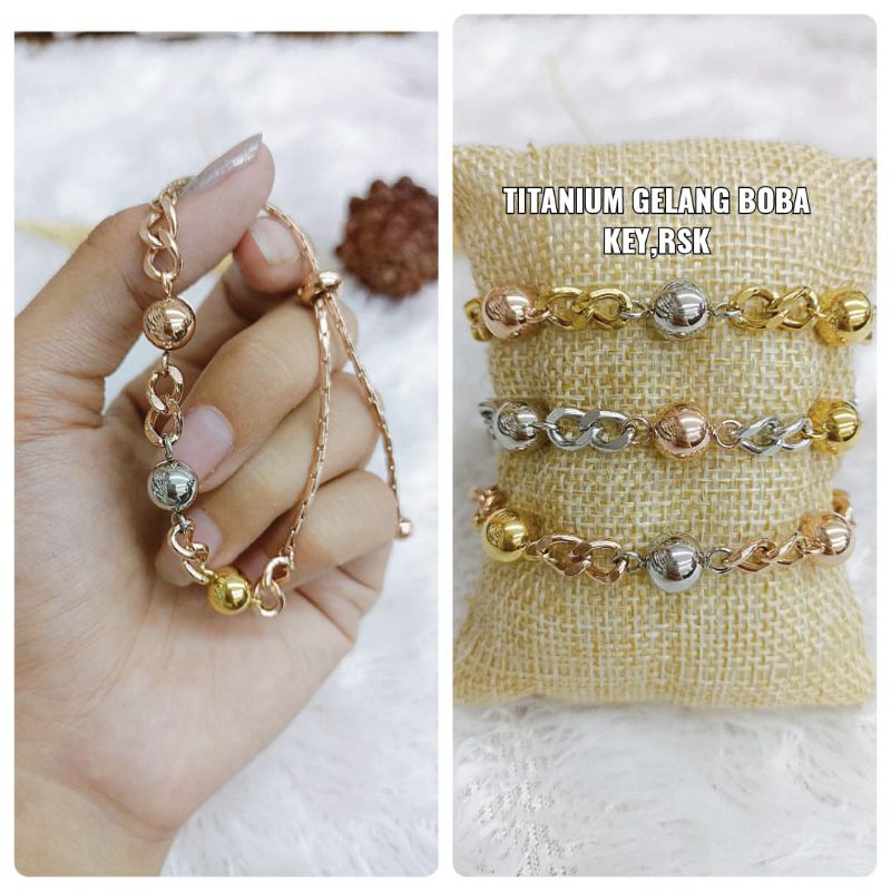 Gelang boba serut titanium, aman dipake mandi, titanium asli