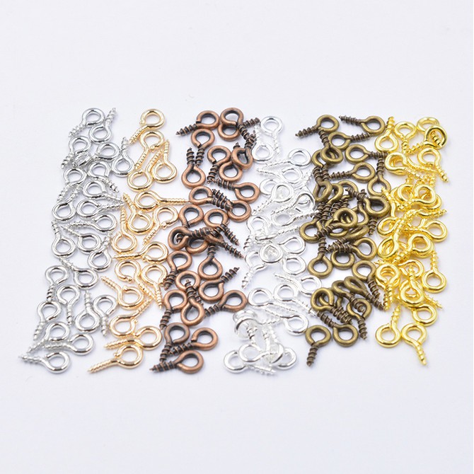 200Pcs / Lot Eyepins Sekrup Kait Berulir Ukuran 4x8mm / 5x10mm Untuk Membuat Perhiasan