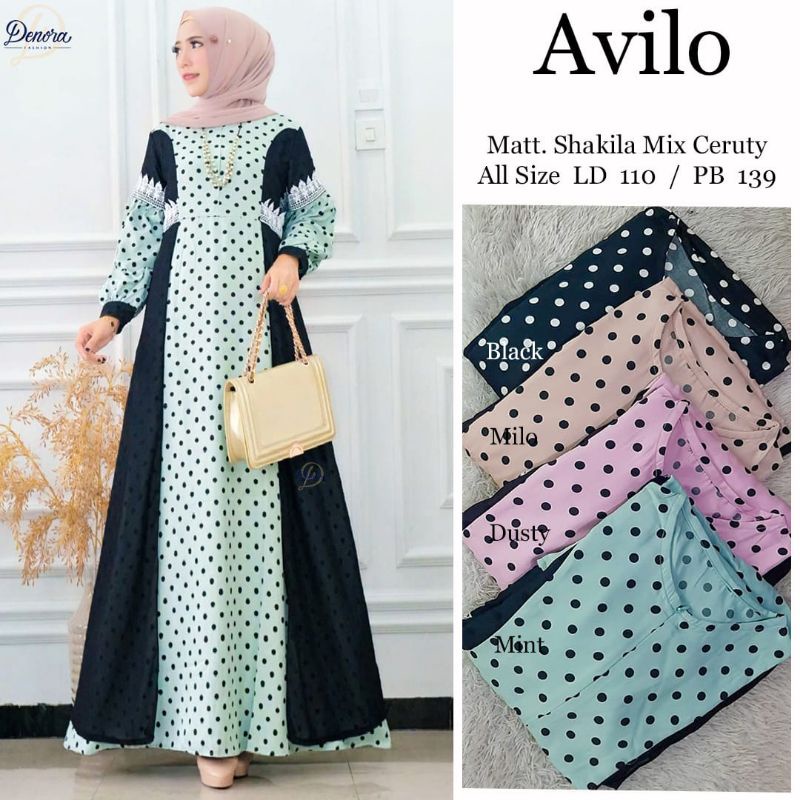GAMIS SHAKILA PREMIUM MOTIF POLKADOT MIX CERUTI AVILO BY DENORA