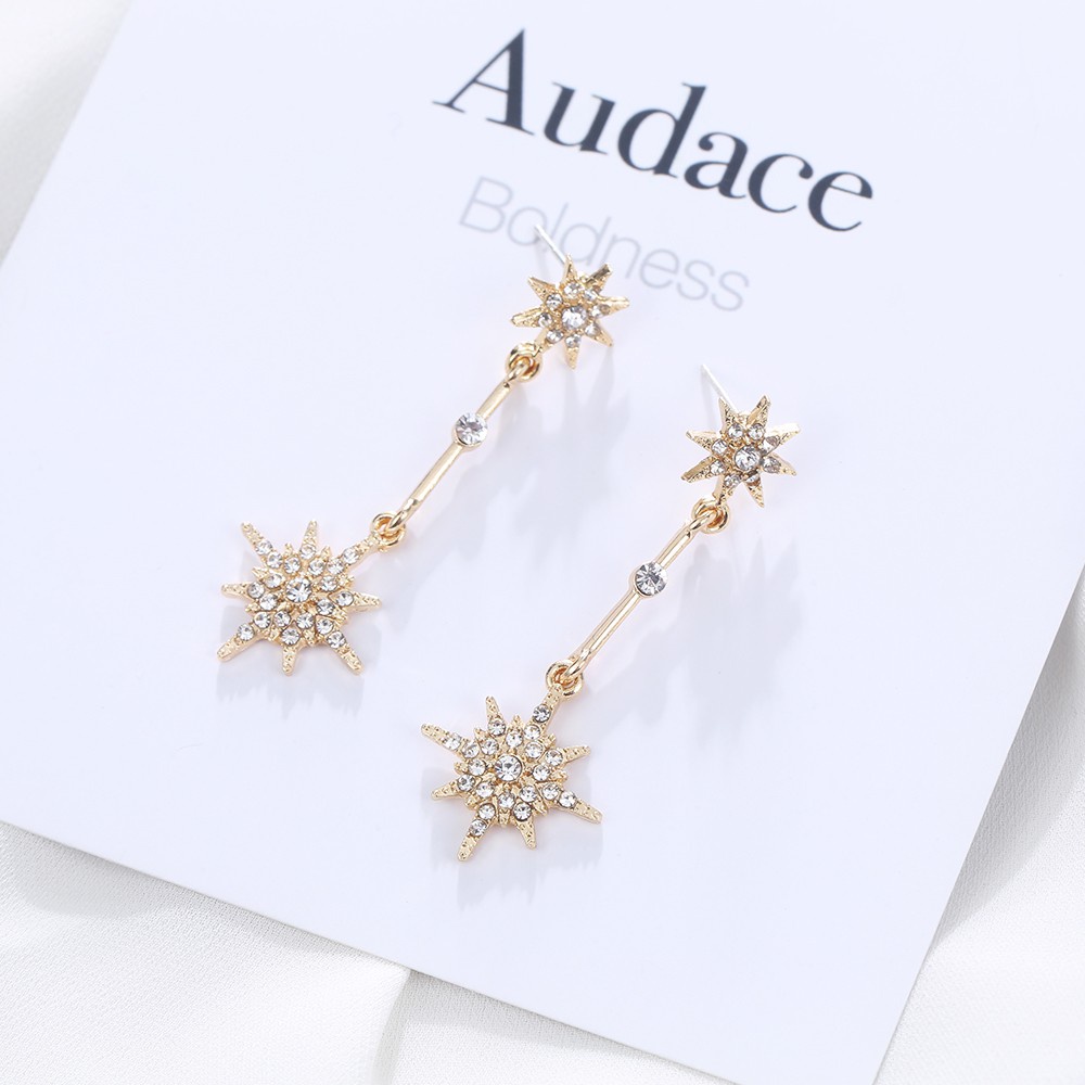 Anting Stud Panjang Desain Bintang Delapan Bahan 925 Silver Needle Gaya Korea Untuk Wanita