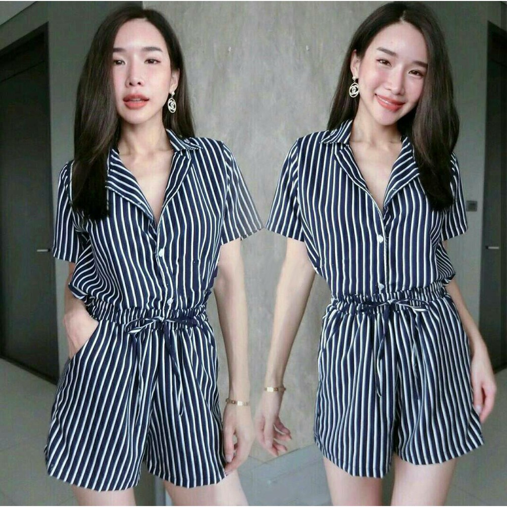 (COD) Jumpsuit Striped Varian Warna / Pakaian Wanita / Jumpsuit