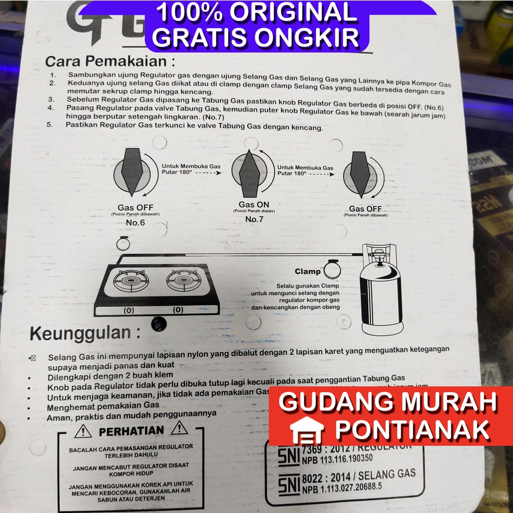 Selang Gas Paket GASTRON Anti Bocor Hemat GAS EKONOMIS SNI