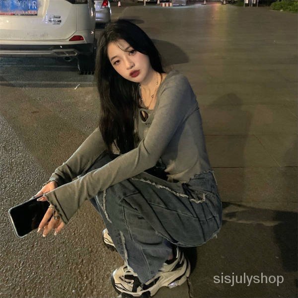 #Sisjuly#Atasan Wanita Ramping Lengan Panjang Ramping Cocok Untuk Semua T-shirt Bawahan Tipis Rampin