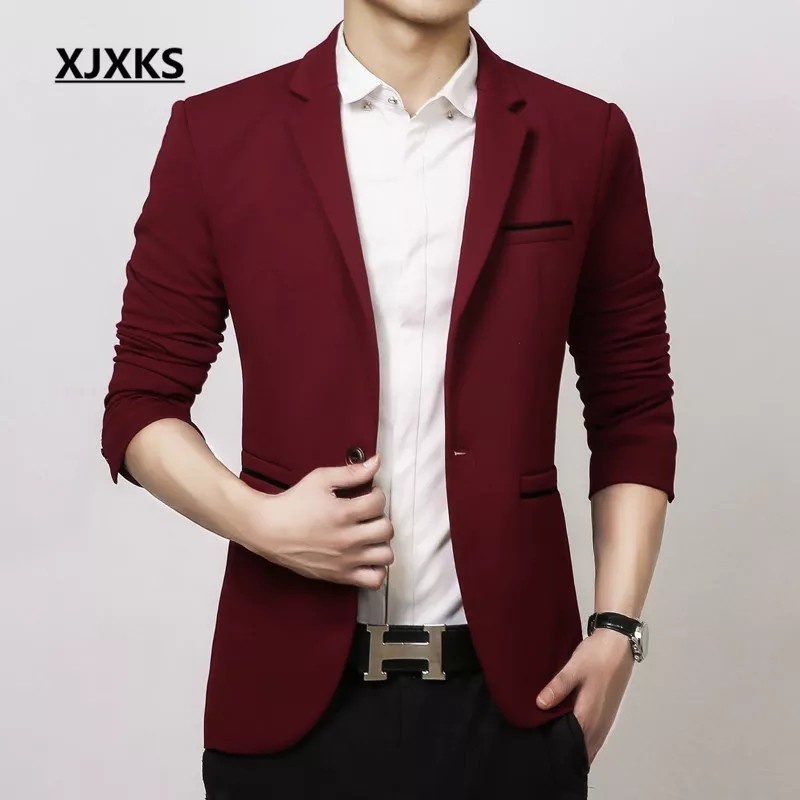 TERBARU BLAZER SLIMFIT PRIA SUPER MAROON MODEL KANCING 1 BAHAN PREMIUM HIGH TWIST EXCLUSIVE NIKAYU