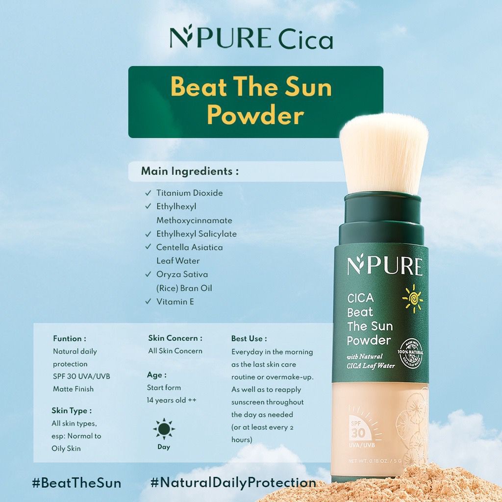 BPOM N'PURE Cica Beat The Sun Powder Bedak Npure Loose Powder SPF30 UVA/UVB