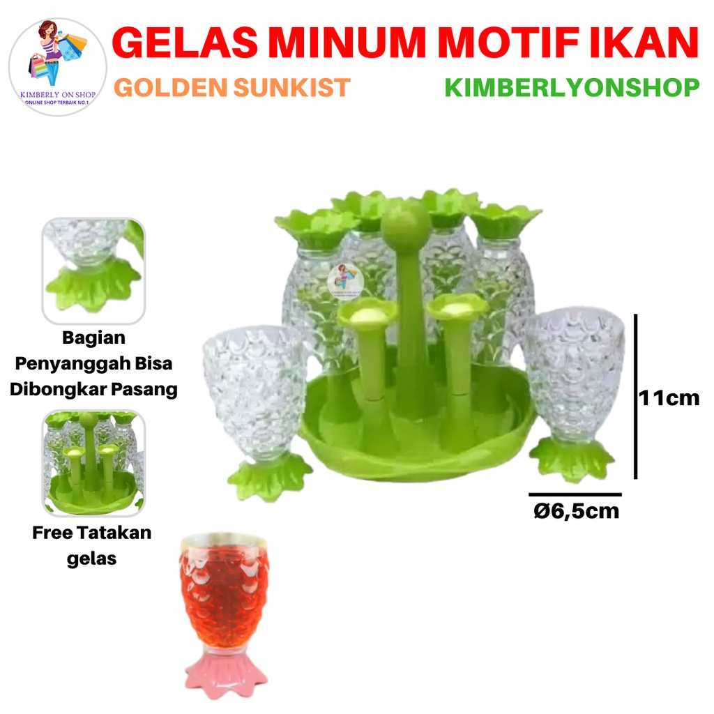 GELAS NANAS SET ISI 6 PCS + TATAKAN / GELAS IKAN 6 PCS