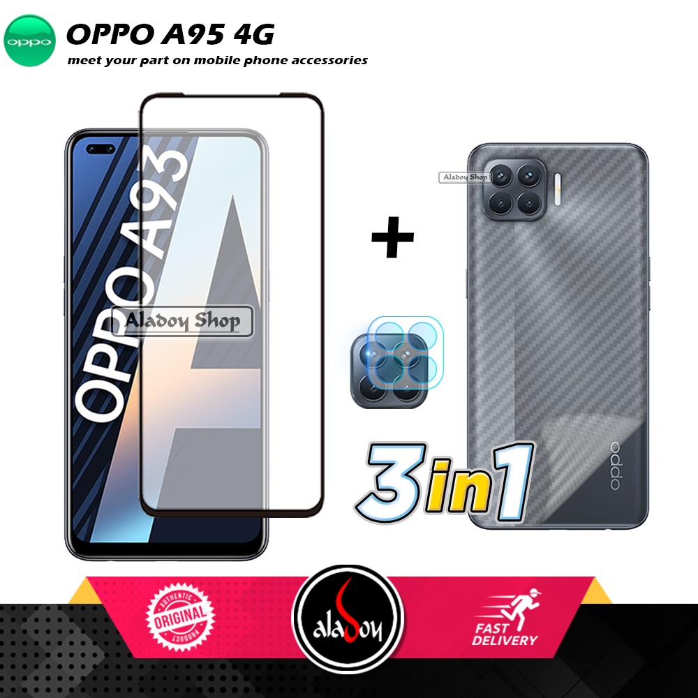 PAKET 3 IN 1 Tempered Glass Layar Oppo A93 Free Tempered Glass Camera dan Skin Carbon