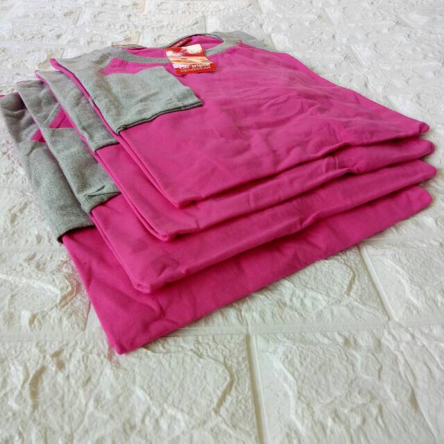 Kaos polos raglan PINK-ABU MISTY lengan PANJANG Uk M L XL XXL