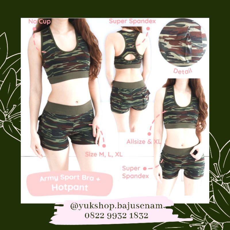 ARMY SET HOTPANT / BAJU SETELAN OLAHRAGA / BAJU SENAM / BRA SENAM / CELANA SENAM HOTPANT / TNI