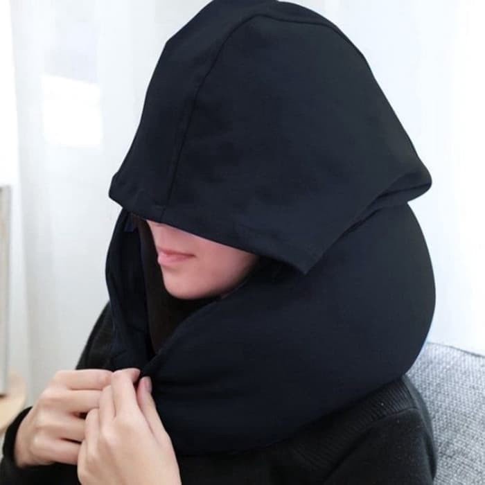 BAROKAH GAMIS Hooded U Shape Neck Pillow Bantal Leher Topi Traveler tidur nyenyak