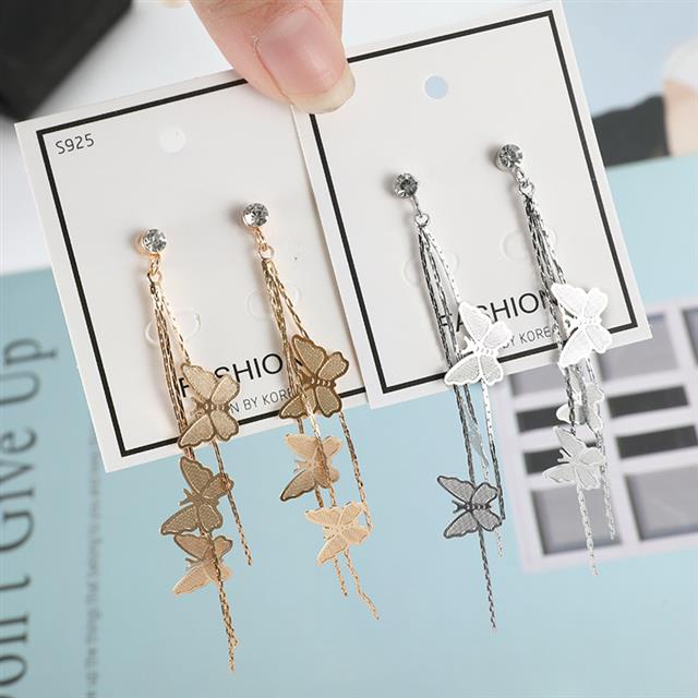 Sterling silver jarum kupu-kupu rumbai panjang pribadi liar anting-anting Korea gaya chic dan unik s