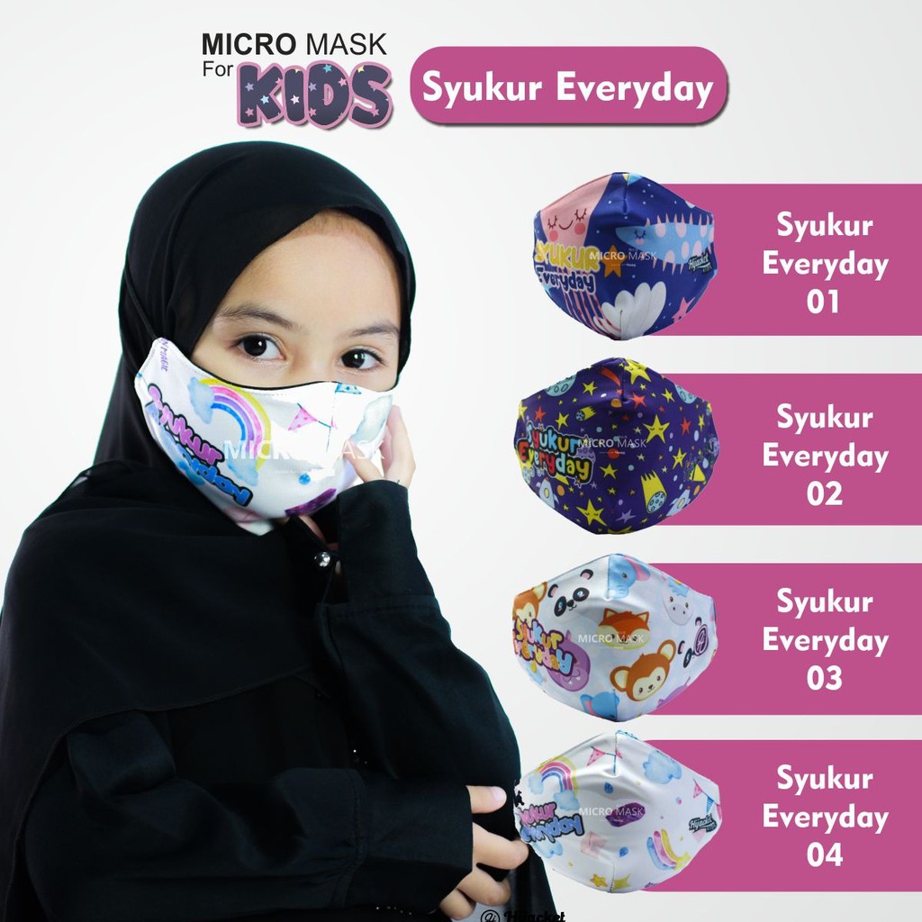 Masker Hijab Anak LUCU [ UNIXES ] BLOCK UP TO 70% VIRUS 2 PLY Proteksi Premium fleece & poly-fiber-Mask Syukur Everyday