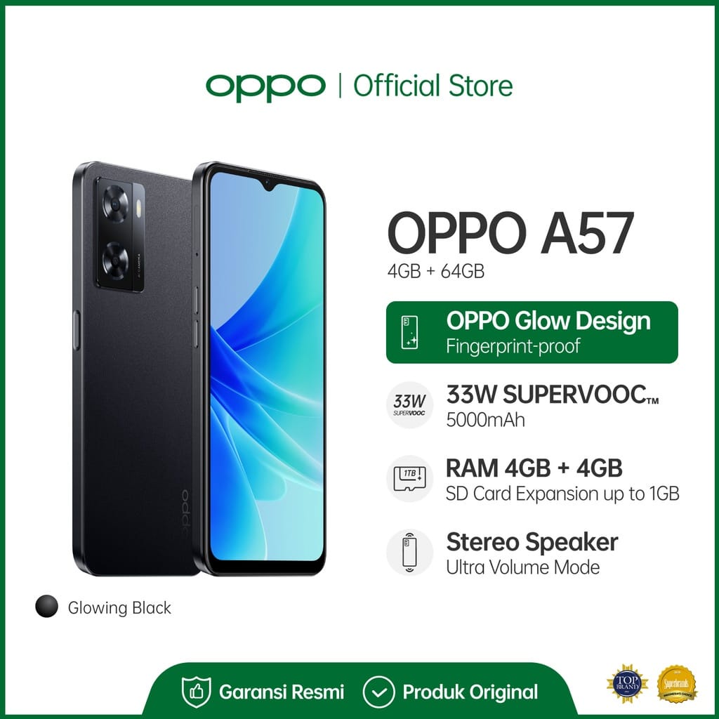 OPPO A57 4GB / 64GB [ 5000 mAh , 33 W Super VOOC , RAM Expansion ,Ultra linear