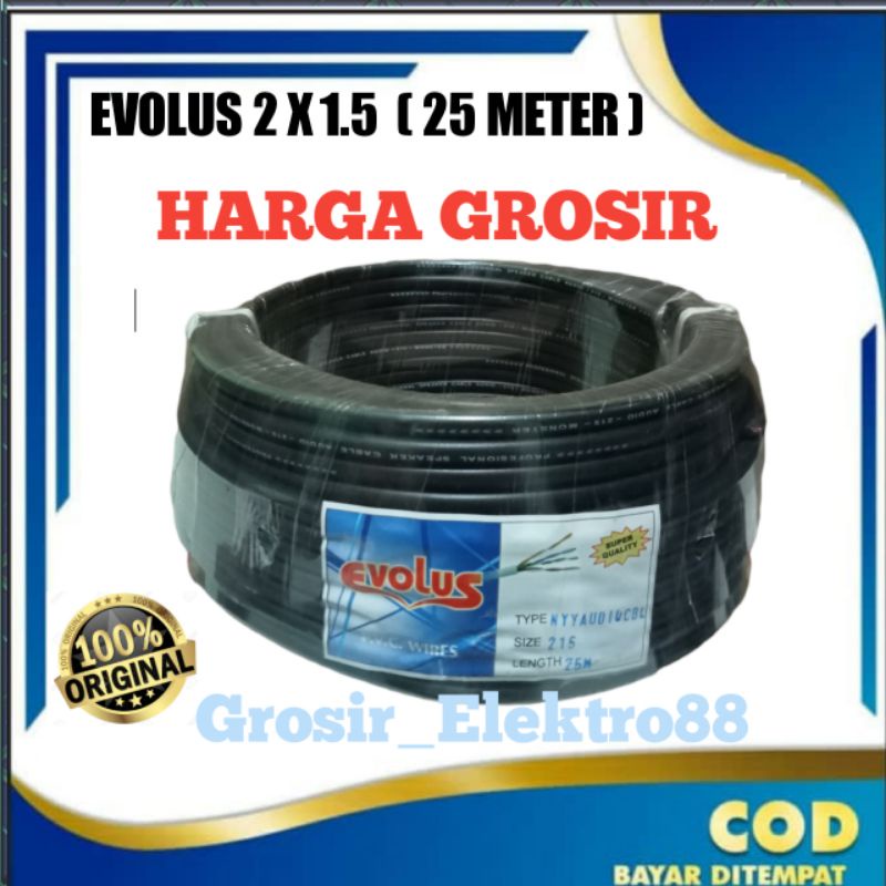 KABEL LISTRIK EVOLUS 2 X 1.5 ( 25 METER ) / KABEL AUDIO EVOLUS 2X1.5 ( 25 METER ) HITAM