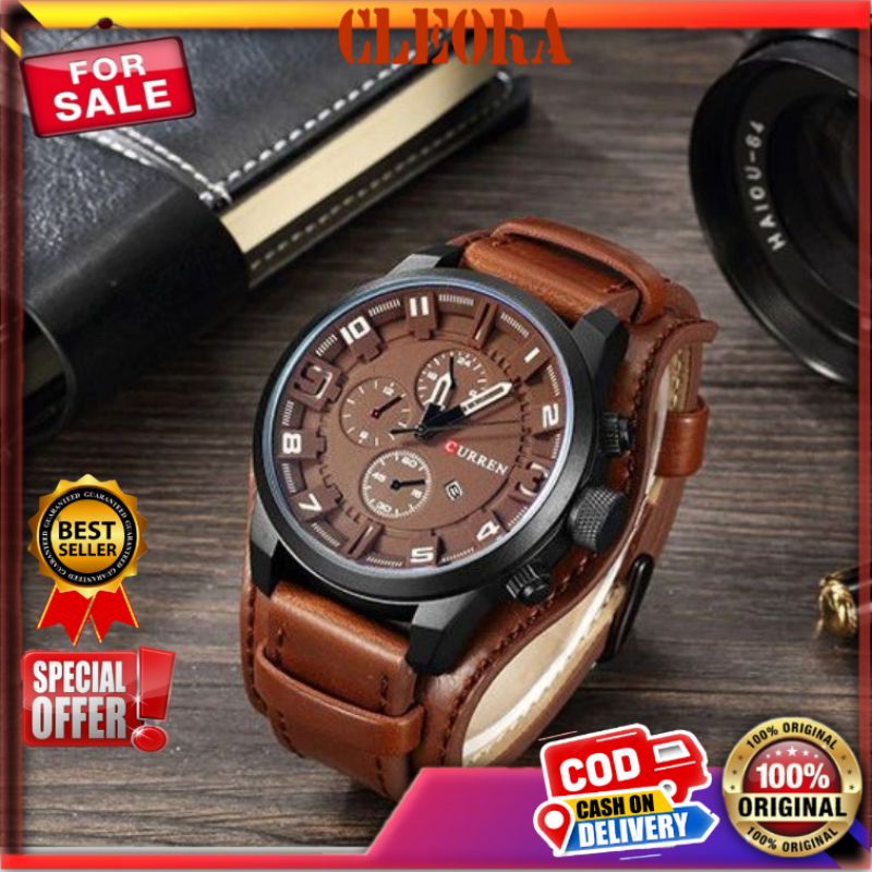 Jam Tangan Pria Analog CURREN Ori Tali Kulit Chronograph Tidak Aktif Jm Original Arloji Anak Muda Co