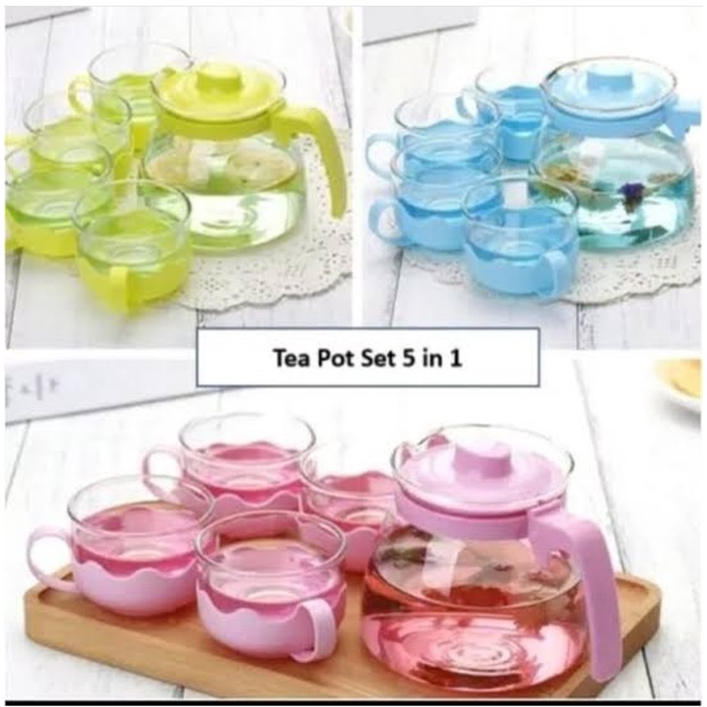 Jual Teapot Warna Warni Set Cangkir Dan Teko Tea Set Kaca Beling Teko 5 In 1 Shopee 3222