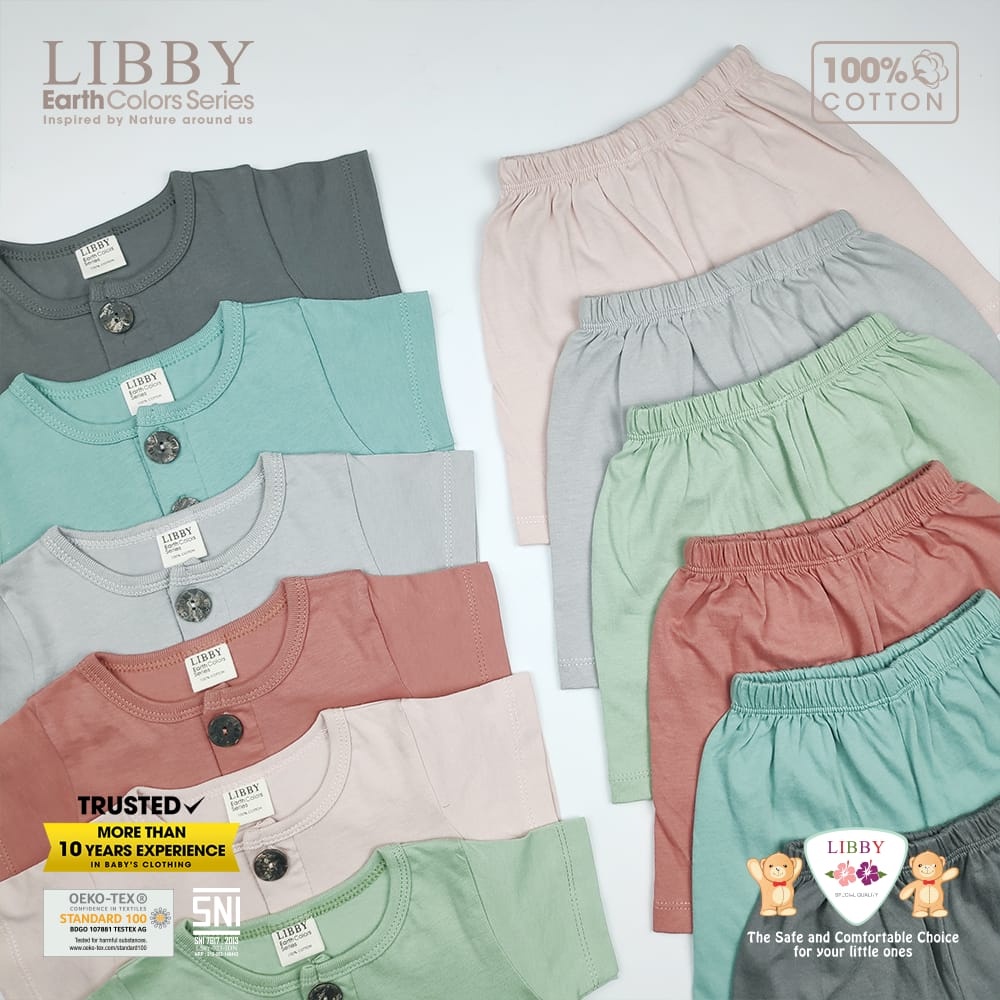 Libby Earth series New Comfy Set Warna Baru Kancing Depan Setelan Panjang Baju Bayi