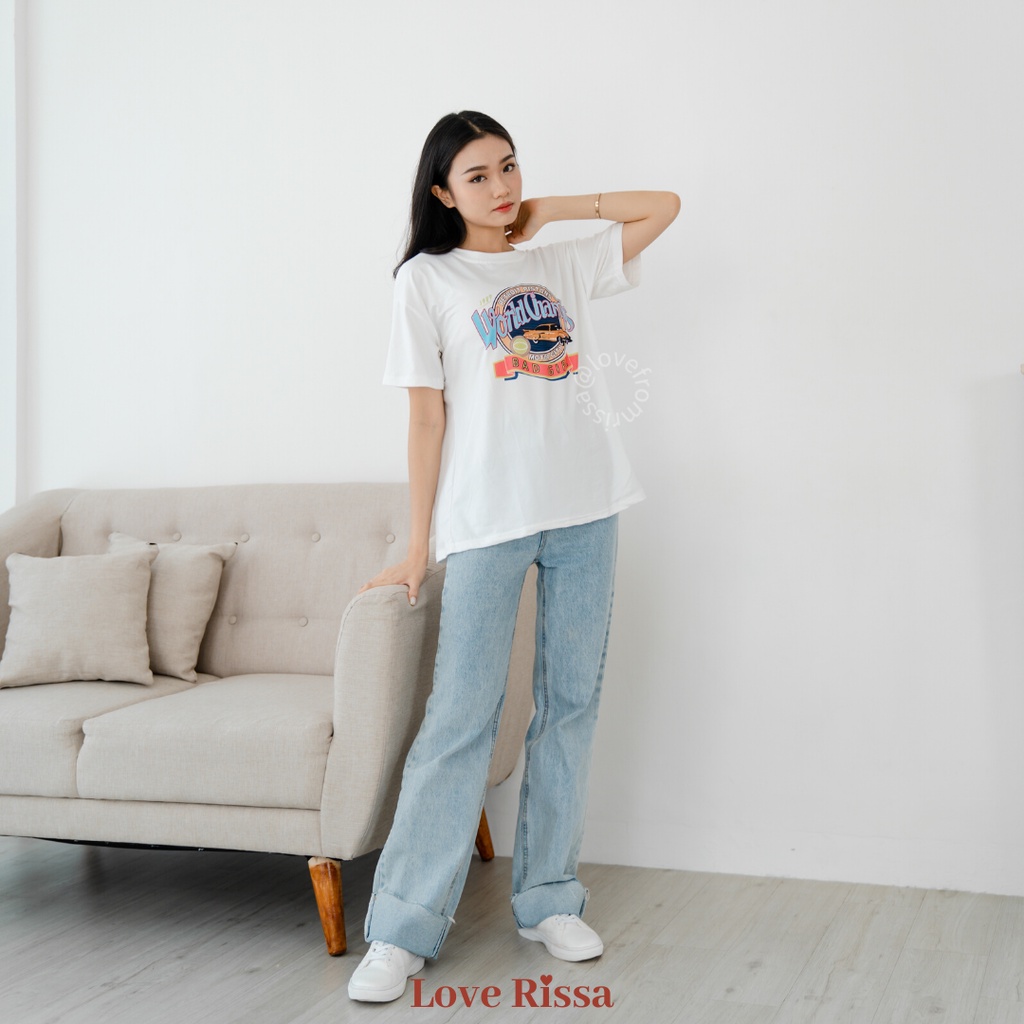 Kaos Tshirt World Champs Oversized Korean Street Baju Wanita Baju Lengan Pendek Love Rissa