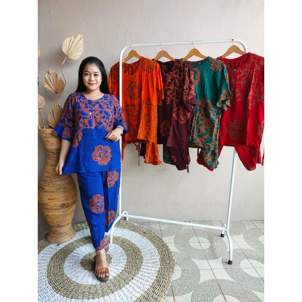 SETELAN PIYAMA BAJU TIDUR CELANA PANJANG TANGAN PENDEK UKURAN JUMBO//SETELAN BATIK HALUS PEKALONGAN