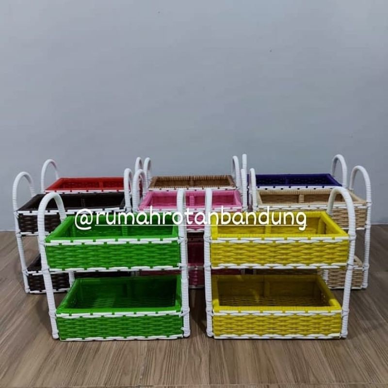 keranjang susun 2 kotak  rotan sintetis 2 tingkat