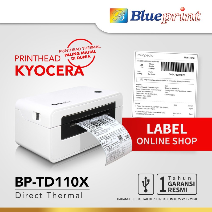 PRINTER BLUEPRINT BARCODE THERMAL TD110X USB - RESI UKURAN A6