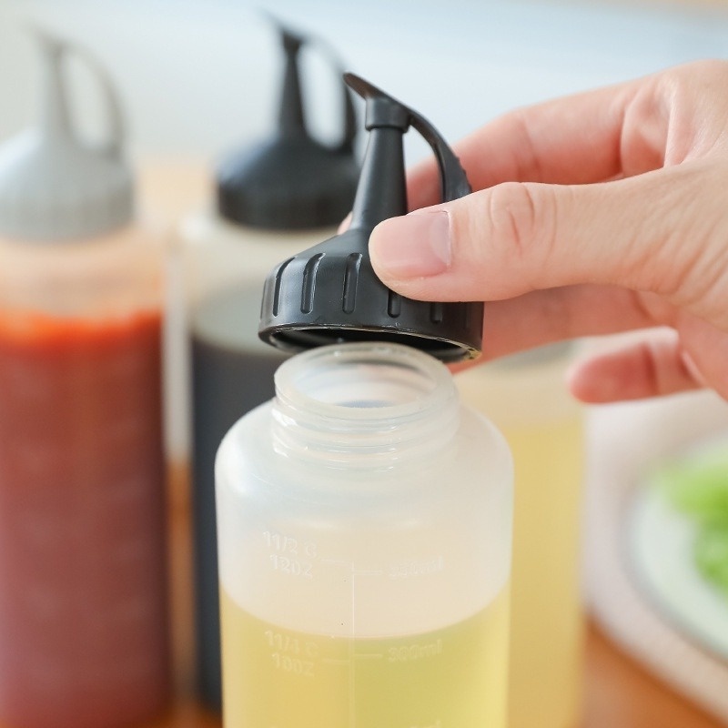 175/350ml Kitchen Squeeze Seasoning Bottles With Scale / Transparent Squeeze Sauce Honey Salad Bottle Dispenser