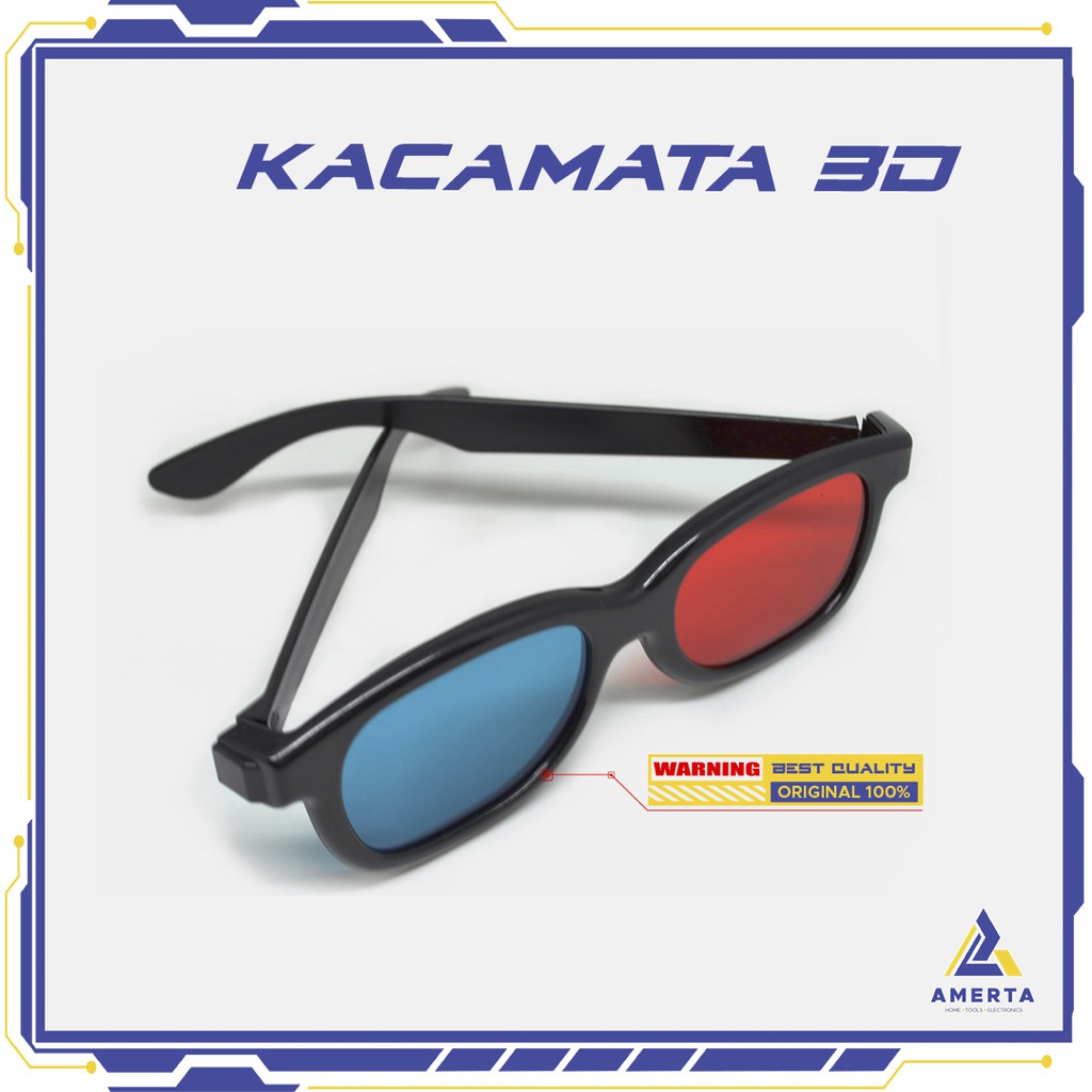 3D Glasses Plastic Frame Kacamata 3D Bioskop/ H3 Merah Biru Film 4D Movie HD 4K Frame Hitam Kacamata