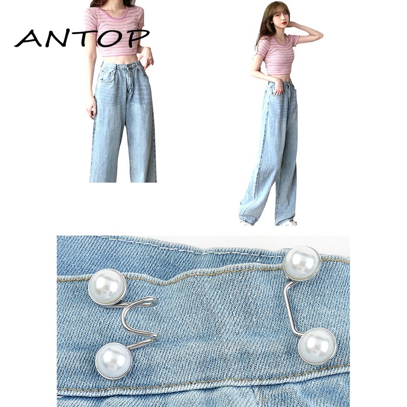 Kancing Jeans Logam Mutiara Adjustable Kancing Pengait Celana Panjang Jeans Denim Desain Mutiara Warna Putih Kait Pengecil Lingkar Pinggang Celana Jeans Model Bisa Dilepas ANTOP