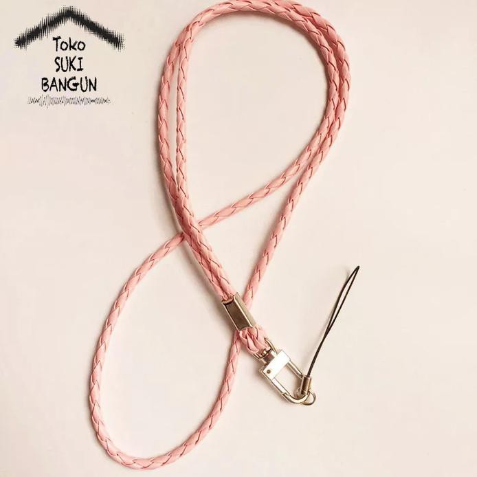 

NT-001 TALI LANYARD NAME TAG ID CARD STRAP LEATHER BRAIDED KEPANG - BLACK