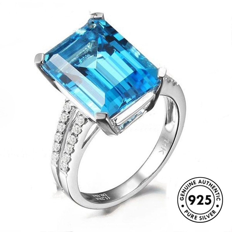 Cincin Sterling Silver 925 Dengan Batu Topaz Aquamarine 18k Untuk Wanita