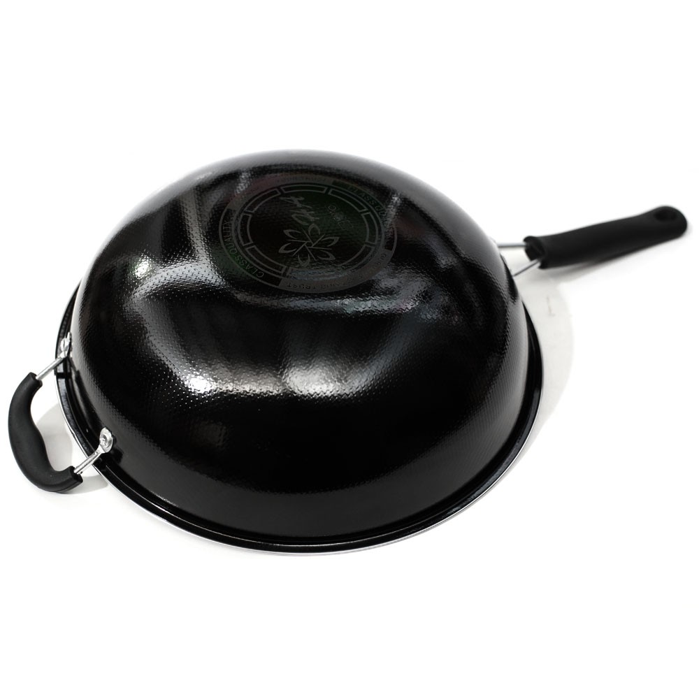 Wajan Hitam 32 cm HA Enamel / Wok Pan Anti Karat Hitam - Penggorengan Anti Lengket