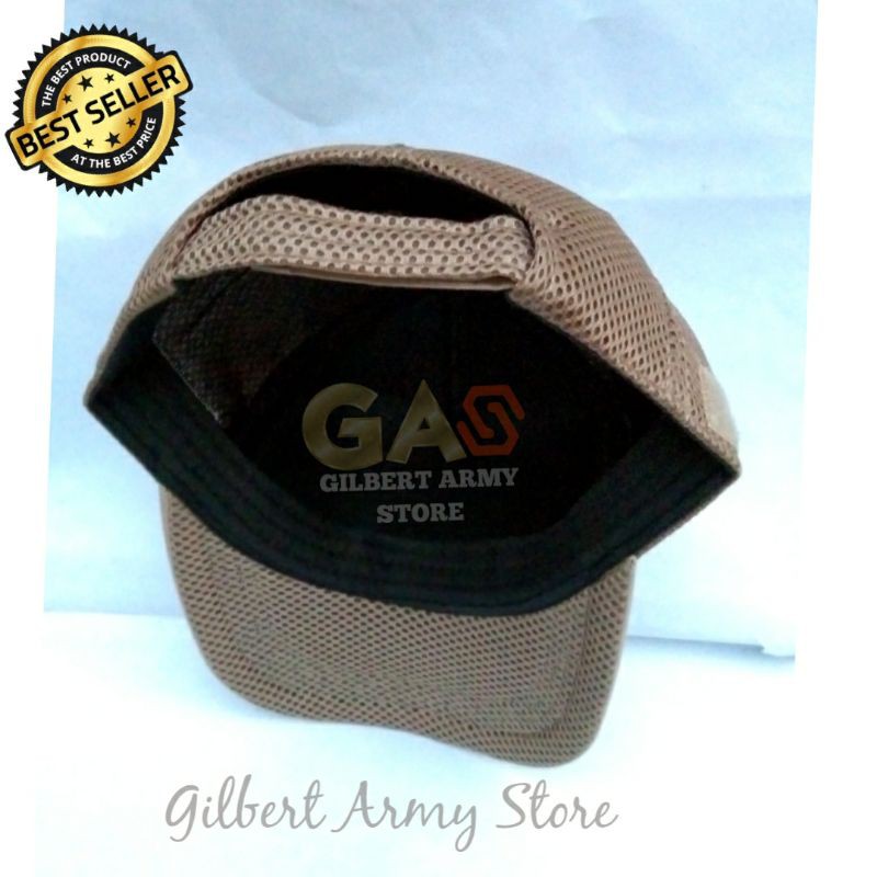 Topi Velcro Jaring Tan Gurun Crem-Topi Perekat Army Murah-Gilbert Army Store-Grosir Topi Tni Murah