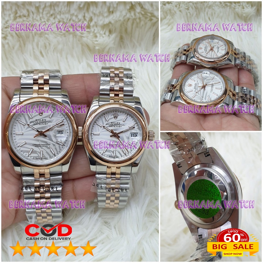 JAM TANGAN COUPLE ROLEX OYSTER TGL AUTOMETIK RT SILVER ASIAN ETA BOX ORI WARRANTY 1 YEAR