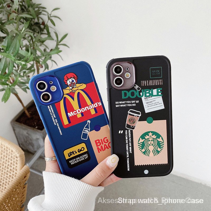 Mcdonald s/Starbuck s iPhone case side 3D bahan TPU cocok untuk Iphone 12 Pro Max7 8 Plus Se2 Xr X Xs 11 Promax + 14 Pro Max 14 Plus