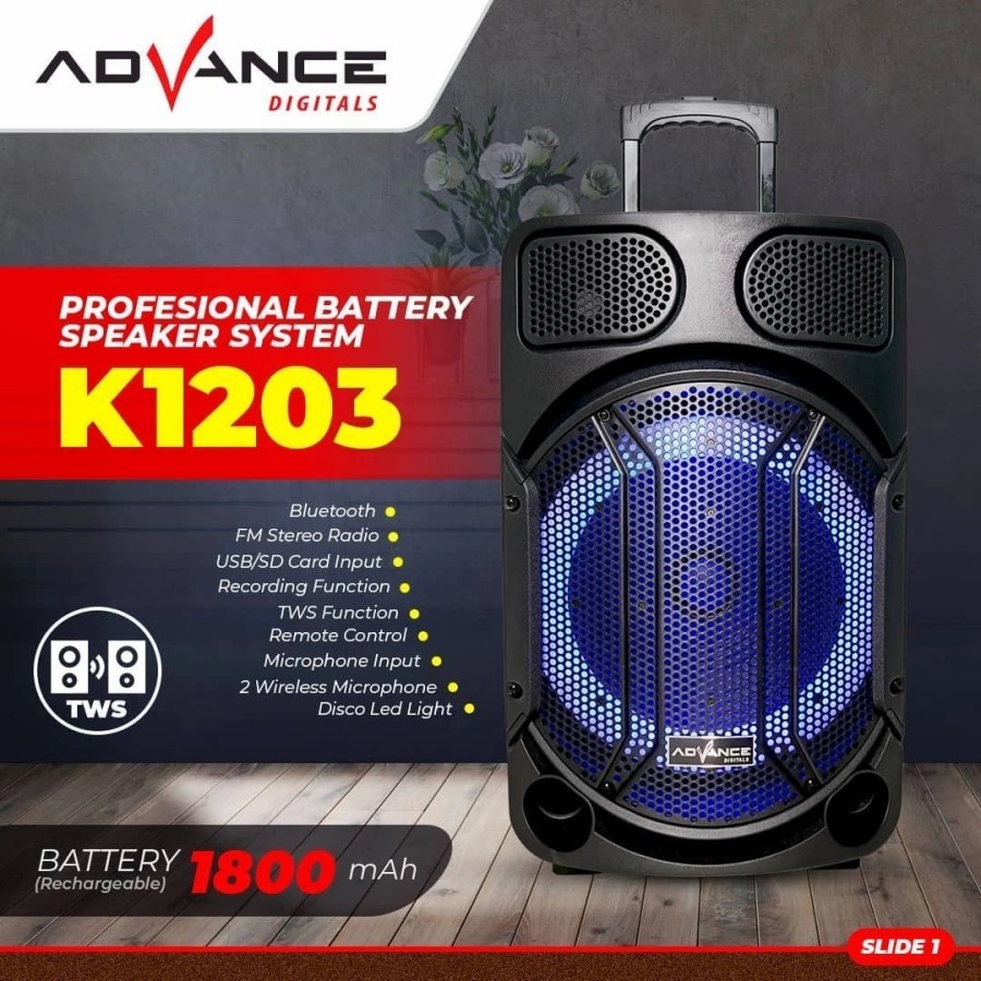 SPEAKER ADVANCE K-1203 12 INCH SPEAKER MEETING PORTABLE BLUETOOTH